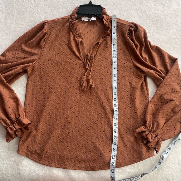 Melograno‎ Rico Women Casual Lantern Sleeve V Neck Large Burnt Orange Top Blouse - Picture 7 of 9